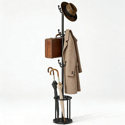 Freestanding Coat Rack With Umbrella Holder, 12-Hook Standing Hat And Coat Tree For Entryway, Office, Bedroom, Heavy Duty Metal Clothes Hanger Stand For Jackets, Bags, And Umbrellas