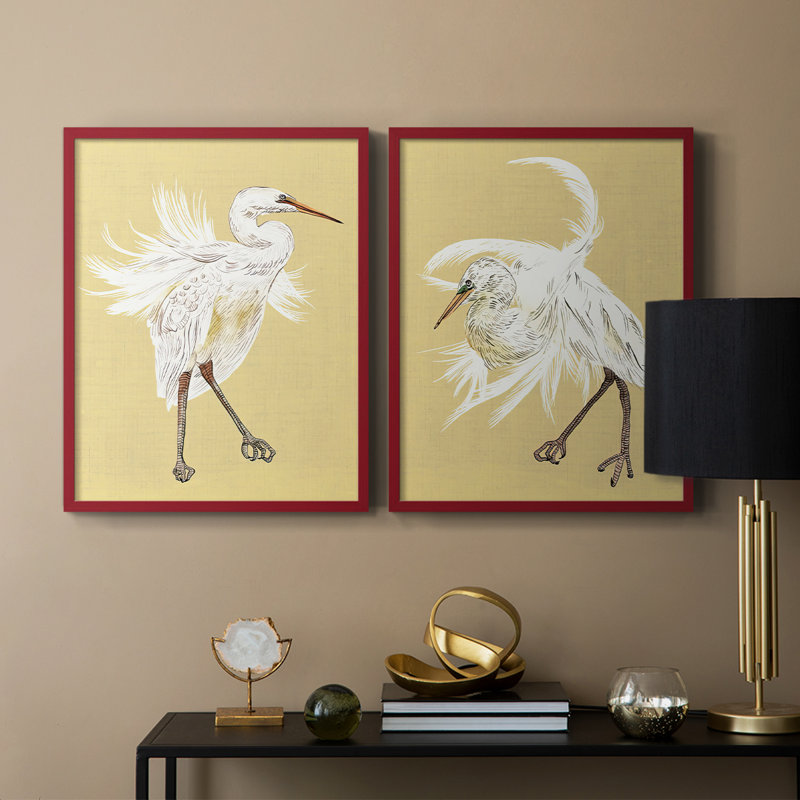 Reproduction encadrée HeronPlumageV-Premium - prête à être accrochée - aucun clou requis - aucun clou requis, Rouge