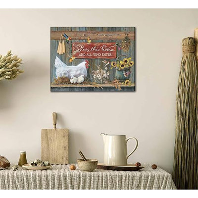 Ferme campagne de poulet, art mural, ferme rustique, poule, éclosion, grange, peinture animalière, image murale, citations inspirantes, affiches de fleurs pour la cuisine, salle à manger, décoration