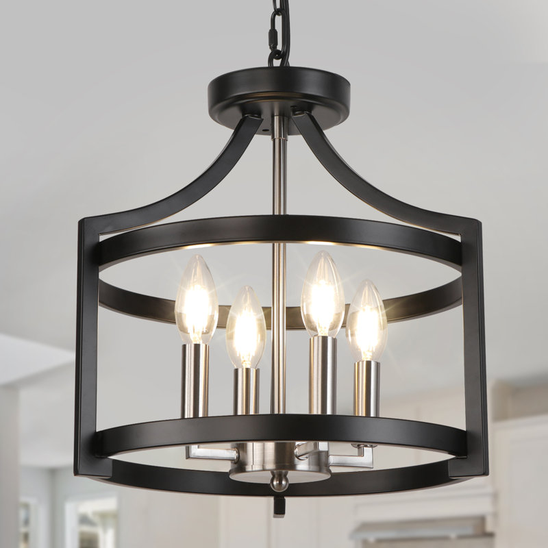 Lustre lanterne 4 lumières Aonesty, Noir mat / nickel