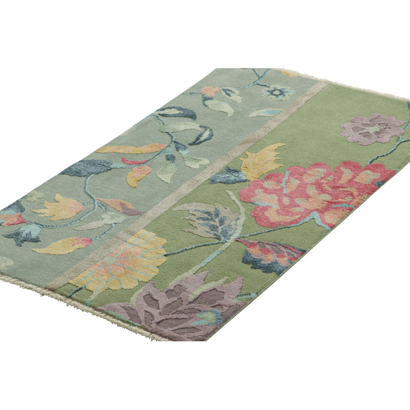 Art Deco Hand Knotted Wool Floral Area Rug, Rectangle 8' x 10'