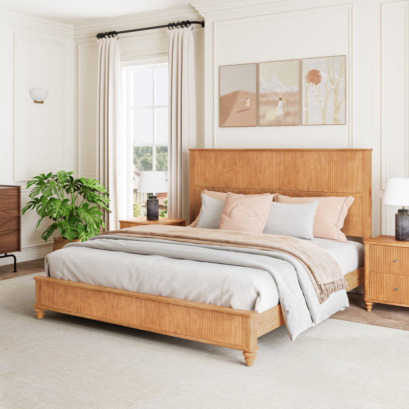 Base de lit en bois massif, lit plateforme très grand avec tête de lit, tête de lit haute en bois naturel, aucun sommier nécessaire