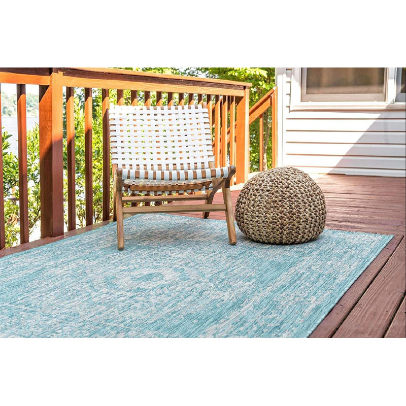 Tapis gris / bleu intérieur/extérieur Loughlin, Rectangle 9 pi x 12 pi 2 po