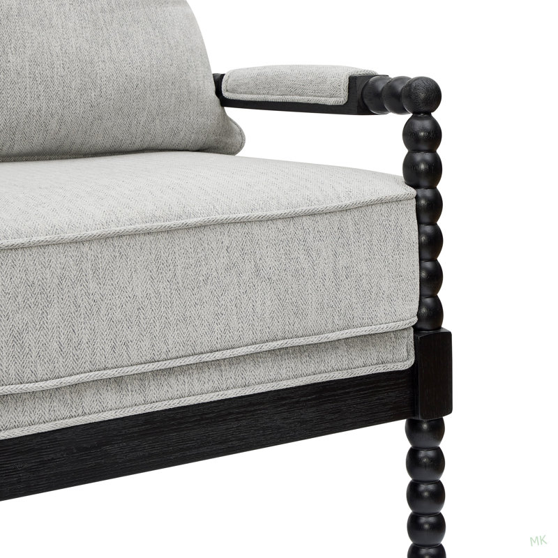 Chaise d'appoint moderne rembourrée avec structure en bois tourné, Gray Polyester, Gray, Black