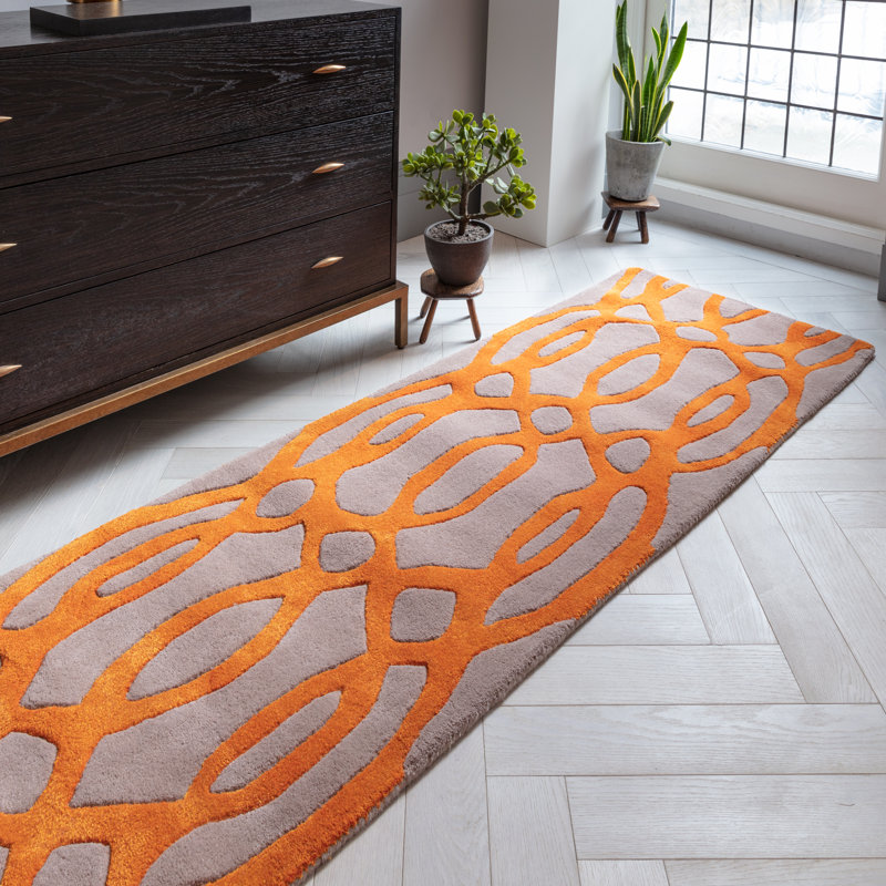 Bontang Hand Tufted Wool Orange Rug, Runner 70cm x 240cm