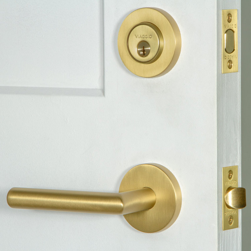 Circolo Moderno Entry Lever Set with Single Cylinder Deadbolt, 2.75", Satin Brass, Left