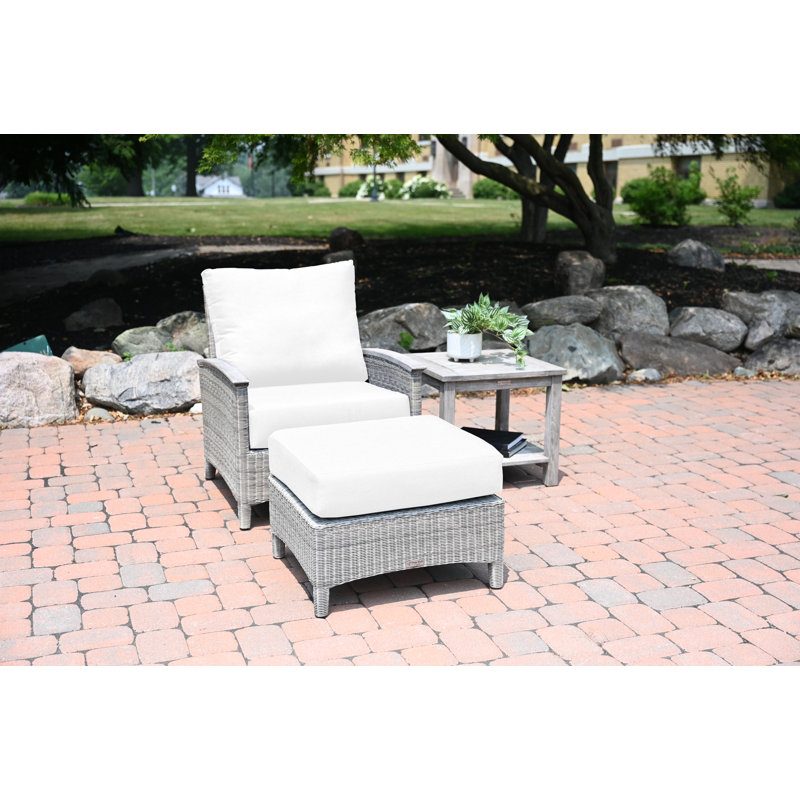 Bella Wicker Teak Outdoor Lounge Chair, Gray, Canvas Natural Sunbrella® Canvas