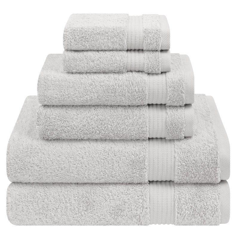 100% Cotton Luxury Turkish  6 Piece Bath Towel Set, Super Soft and Absorbent, Silver Gray