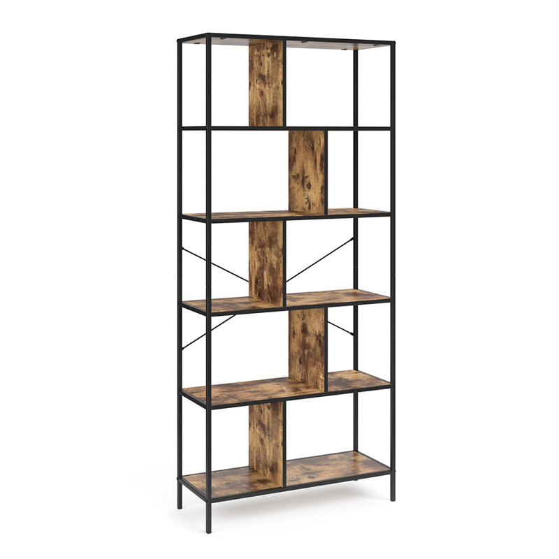 Colette 180cm H x 80cm W Iron Standard Bookcase, Antique Wood