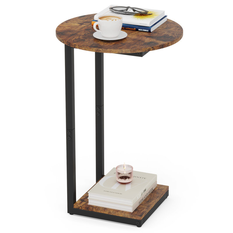 Gregert Tray Top C End Table Side Table with Storage, Round Table Top Design, Rustic Brown