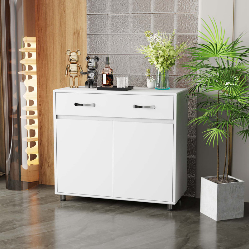 Table d'appoint à deux portes - gris., Blanc