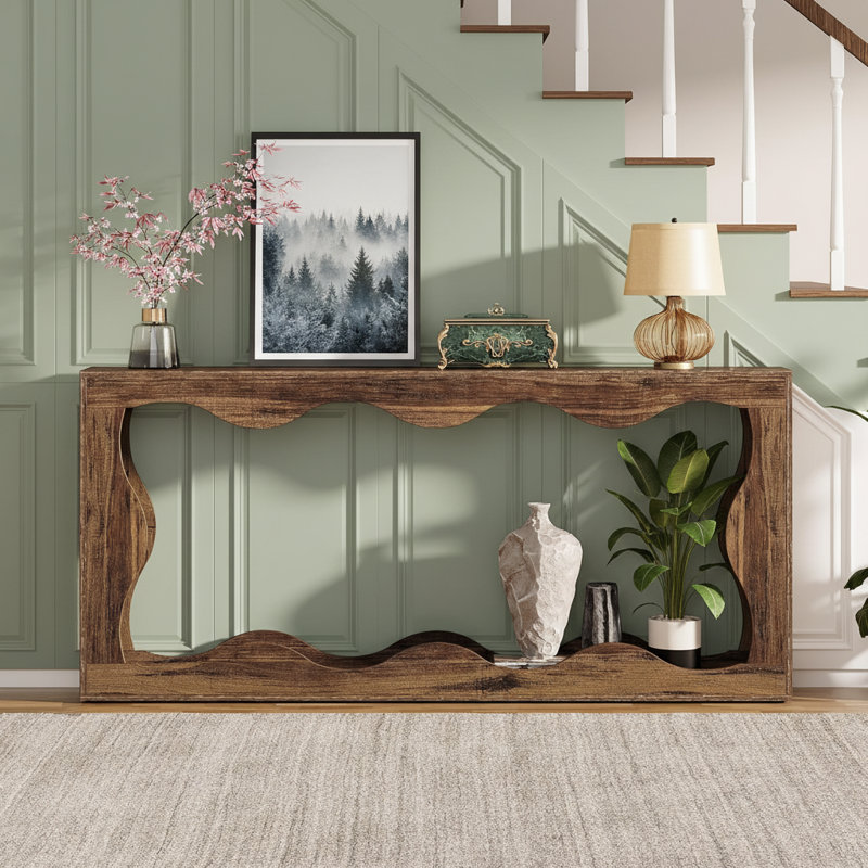 Console 63 po, canapé de table d'entrée de style campagnard derrière le canapé, Brun