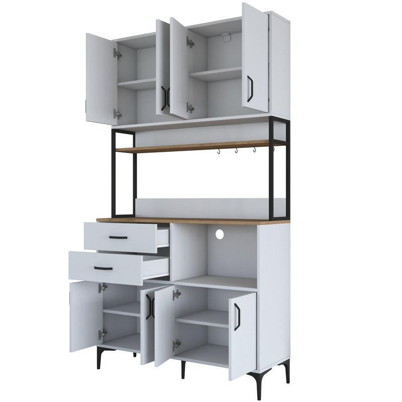 Armoire polyvalente moderne, noyer et blanc, 47,2 x 86,0 x 15,7 pouces | 100% aggloméré mélaminé de qualité E1 | Fixation murale, nombreuses tablettes et 2 tiroirs | Solution de rangement élégante pour la maison et le bureau