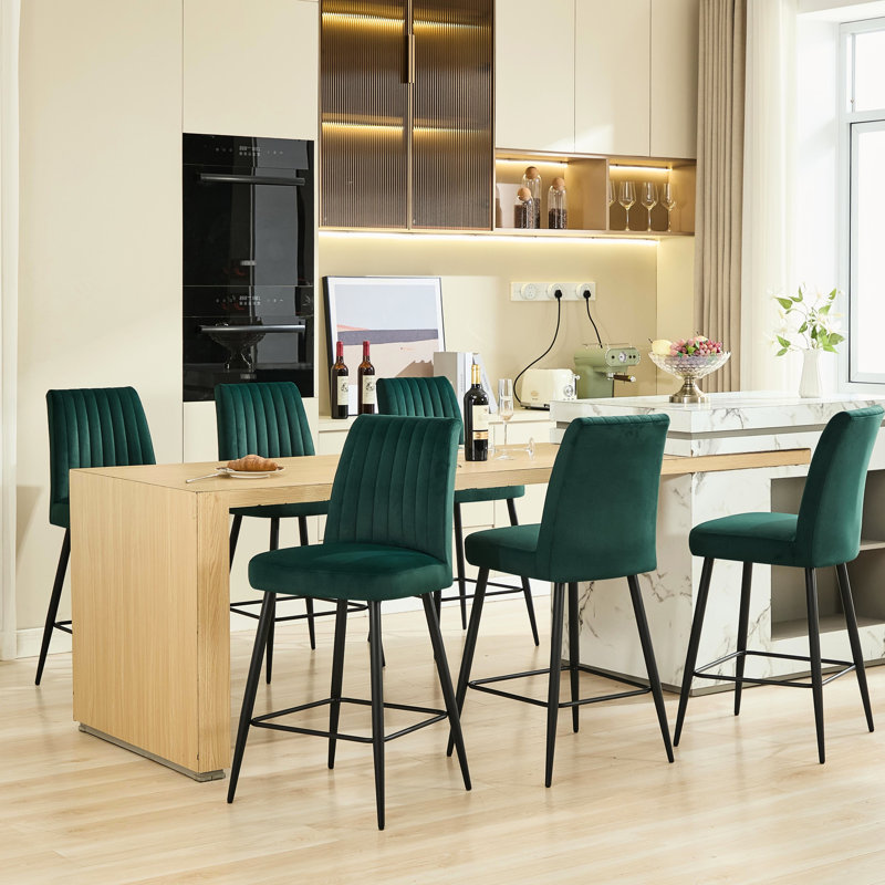 Chaises de bar en velours de style contemporain pour 2 personnes avec pieds en fer réglables pour un usage domestique, Green