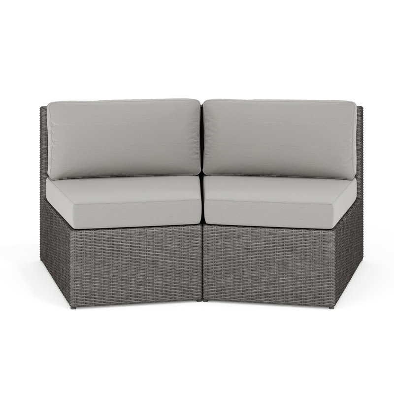 Martha Stewart Bedford Outdoor Modular Rattan Wicker Patio Curved Sectional Sofa Seats, Gray, Gray