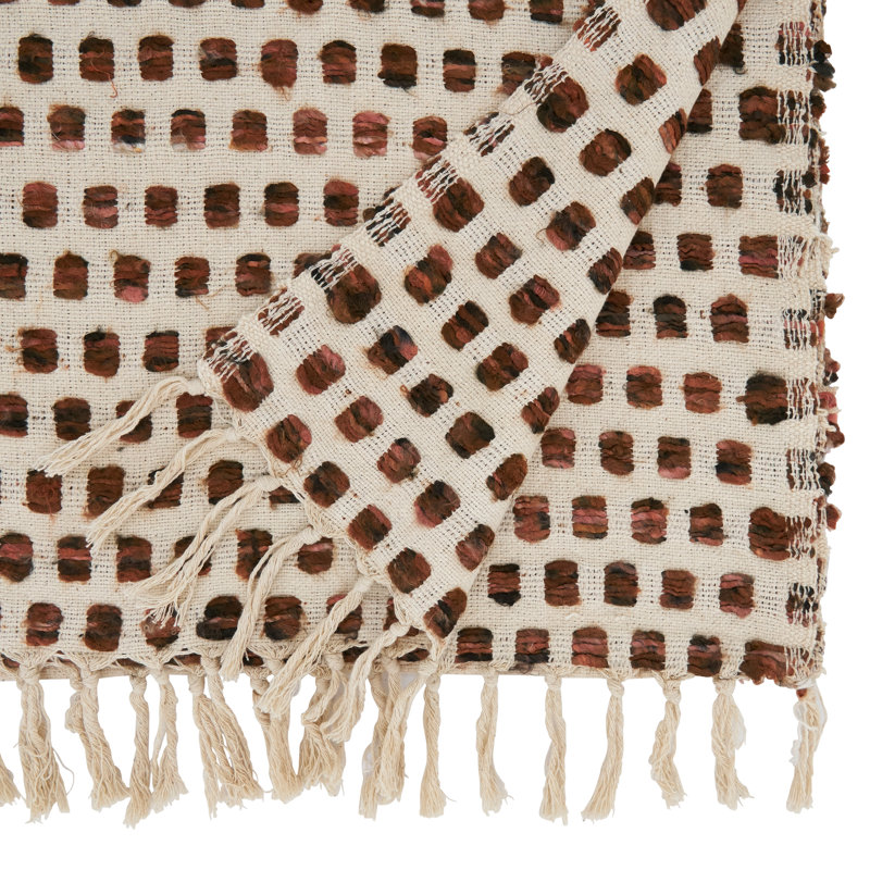 Earthy Woven Cotton Table Runner with Fringe