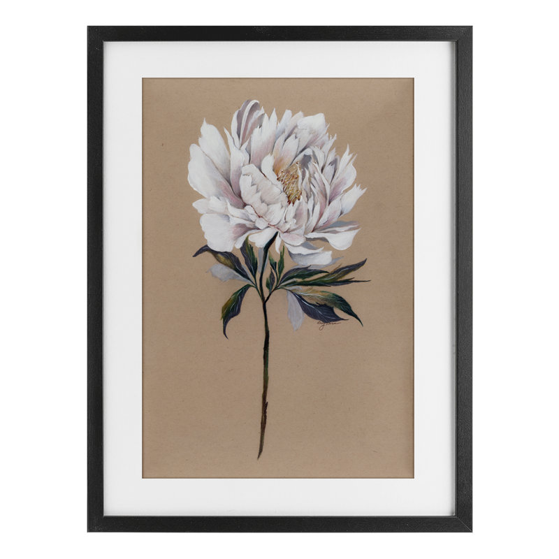 Branche de fleur blanche, reproduction encadrée sous verre, conception de Cady, H 20 po x l 14 po, Cadre noir minuit