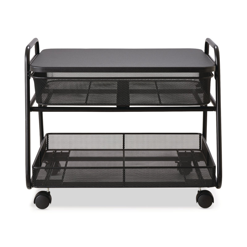Sleek Black Steel Under-Desk Rolling Stand with Storage Basket & Drawer