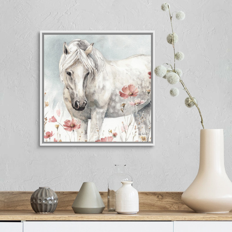 Art sauvage sur toile, "Chevaux sauvages", Toile avec cadre blanc, H 18 po x l 18 po x P 2 po