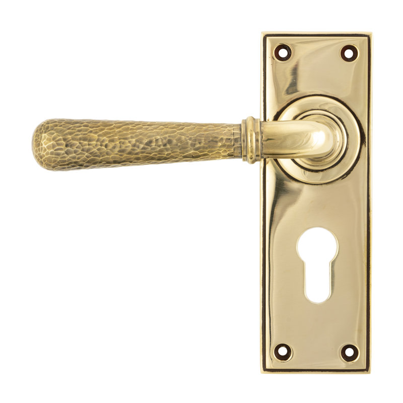 Hammered Newbury Lock Door Handle, Aged Brass