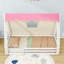 Lit sur pied Montessori House avec tente, lumières et garde-corps pleine longueur-606116599-606116593