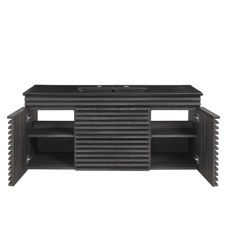 Meuble-lavabo mural 48 po Modway Render, Gris anthracite, Noir