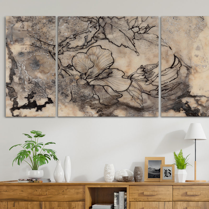Tattooed Floral I 3-Piece Painting Print, 40" H x 80" W x 1.5" D