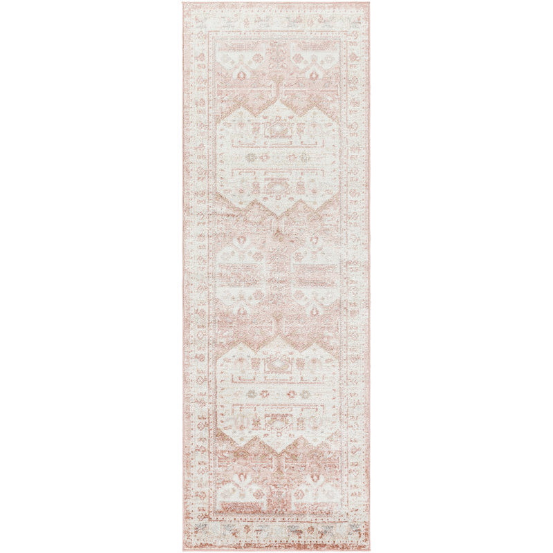Tapis rose / blanc Giunta, Tapis de couloir 2 pi 6 po x 10 pi