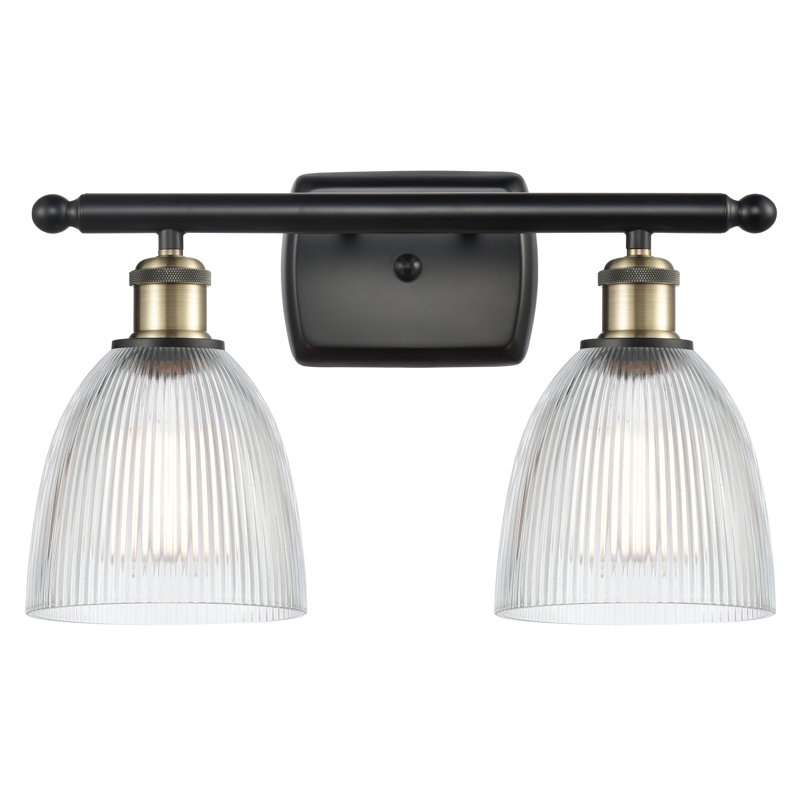 Éclairage pour salle de bain 2 lumières Asdsit, Transparent, Laiton antique noir, Ampoule non incluse