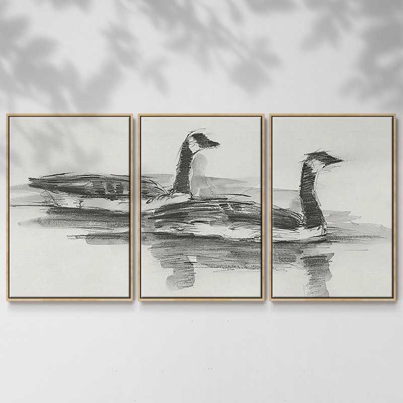 Étude d'oies I 3 pièces, H 36 po x l 75 po x P 2 po, Naturel