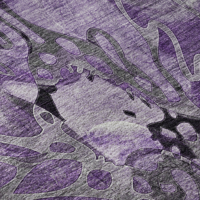 Cerrito AMF558 Machine Washable Premium Purple Area Rug, Rond 8 pi
