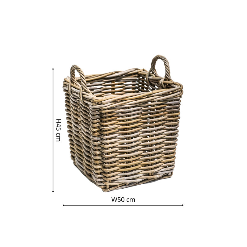 Wicker Log basket square S/2 50x45, 35x40cm