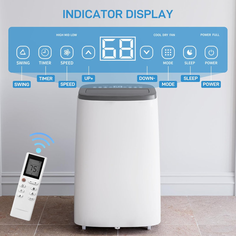 14000 Btu Portable Air Conditioner With Remote Control,Quiet Ac Unit To 700 Sq Ft,24 Hour Timer Grey Lid
