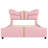 Full Size Upholstered PU Leather Bed Frame, With Butterfly Shaped Headboard And Footboard, Platform Bed Frame With Gold Metal Decorations, No Box Spring Needed, Light Pink-470847829-470847828