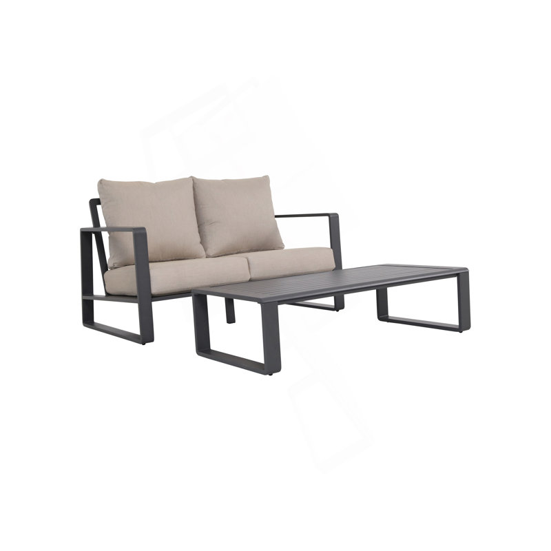 Double Sofa + Rectangular Coffee Table, American Cloth Cushion, Gray, Light Gray