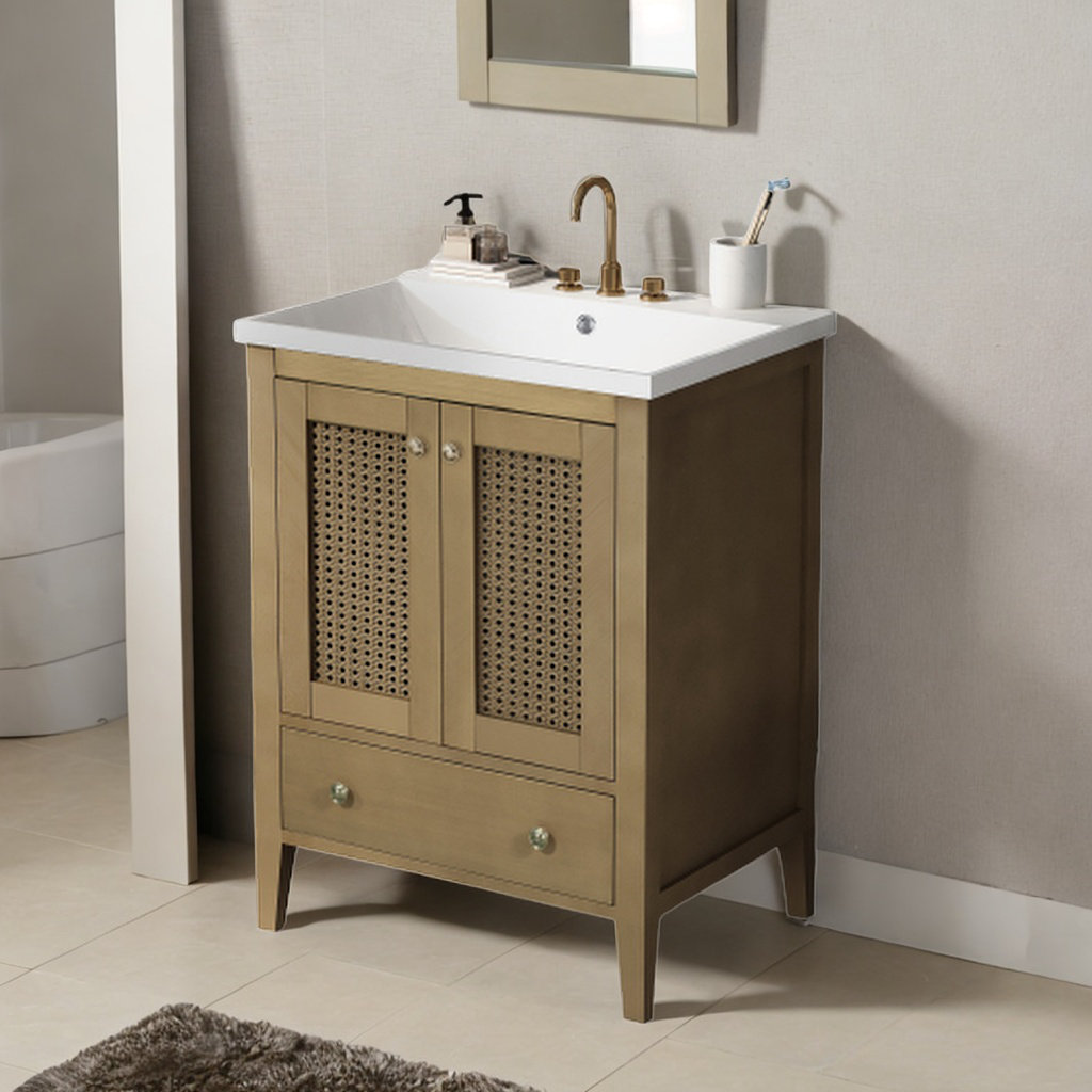 Winston Porter Lawon 24'' Rattan Bathroom Vanity with Ceramic Top Bathroom Storage Wayfair