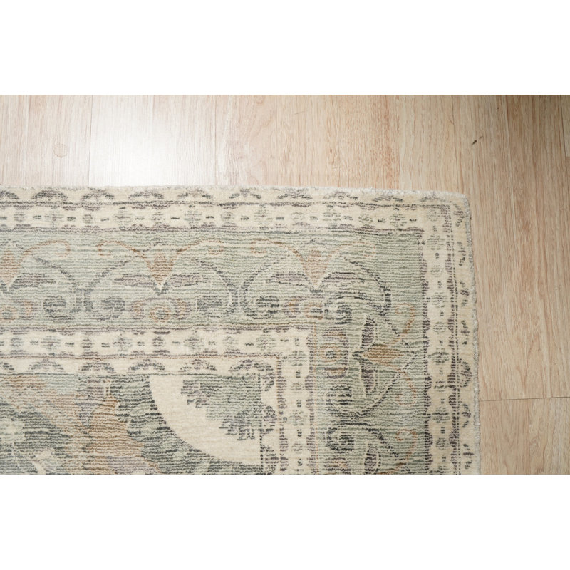 Stylish and Elegant Hand-Knotted Classic Indoor Tufted Wool Rectangular Beige/Light Green Area Rugs, Rectangle 4' x 6'