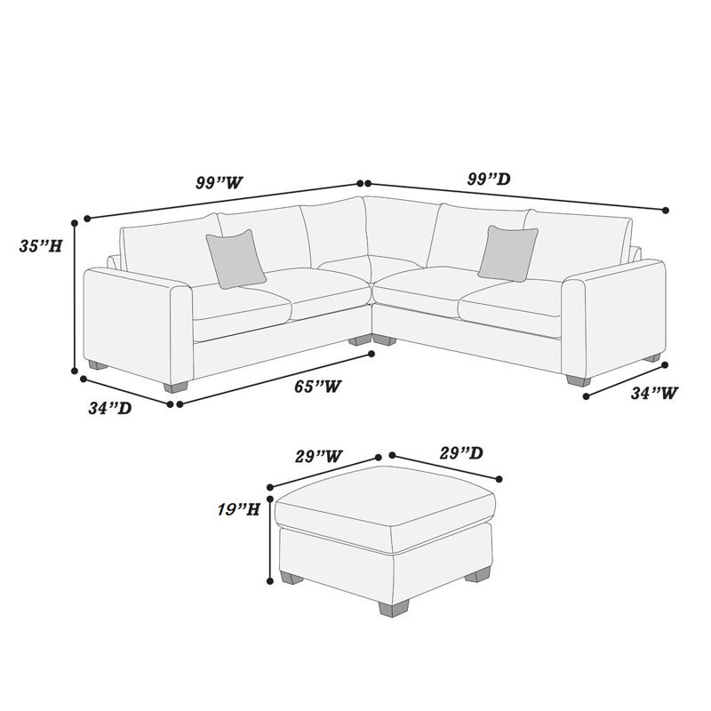 Isela 4 - Piece Upholstered Sectional, Dark Gray Corduroy