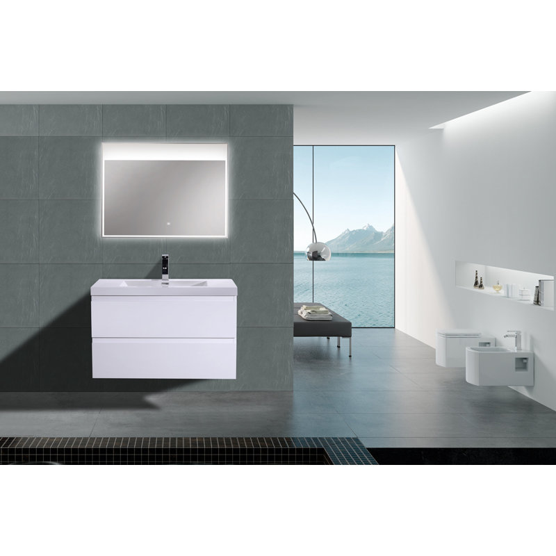 Berroa 35.5'' Single Bathroom Vanity with Plastic Top, Hight Gloss White