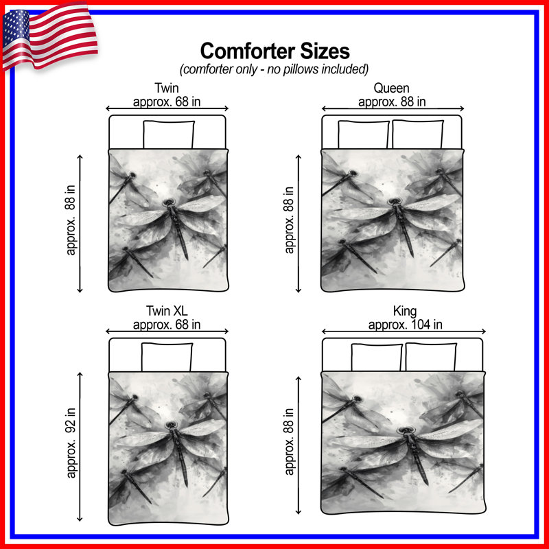 Black White Dragonflies Comforter, Twin Extra Long