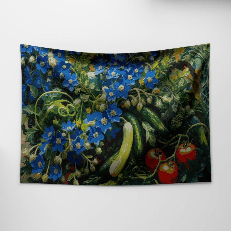 Tapisserie murale légumes et fleurs de bourrache, 26 po x 36 po