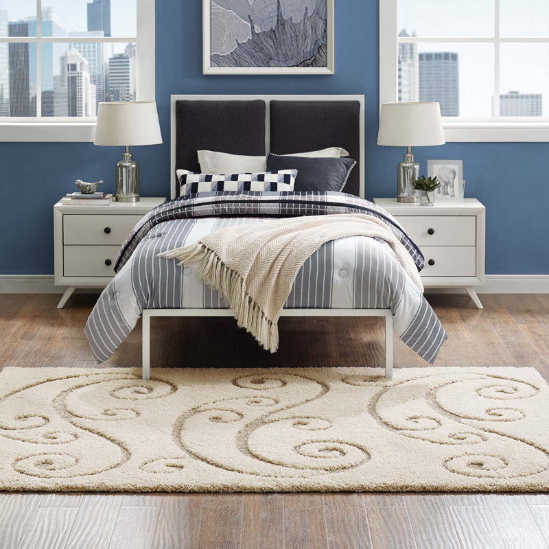 Jubilant Vine Scrolls 5'x8' Cream & Beige Easy-Care Shag Rug