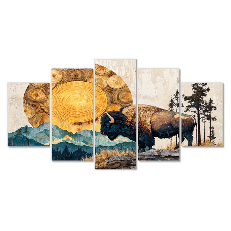 Bison américain dans «The Woods I» - art mural animal Buffalo - ensemble de décorations murales modernes