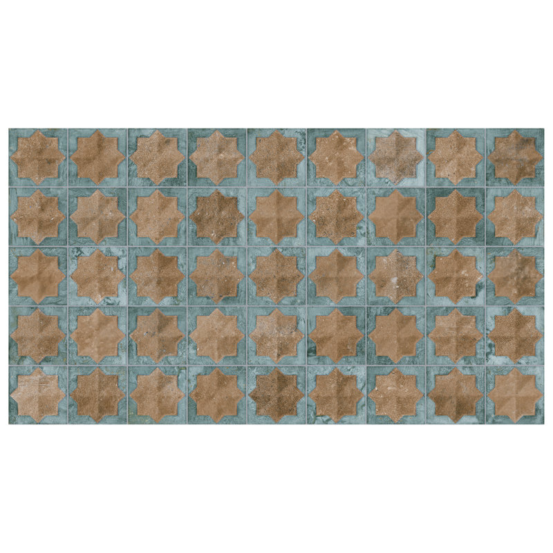 Tetuan Astre 12" x 22" Porcelain Moroccan Wall Tile, Brown/Blue