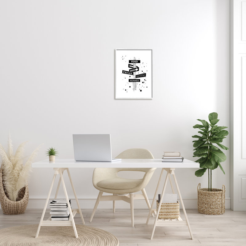 «Glam Fashion», panneaux de signalisation tendance, noir minimal, H 20 po x l 16 po, Giclée encadrée blanc bord de mer