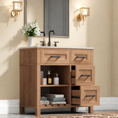 Meuble-lavabo en bois naturel