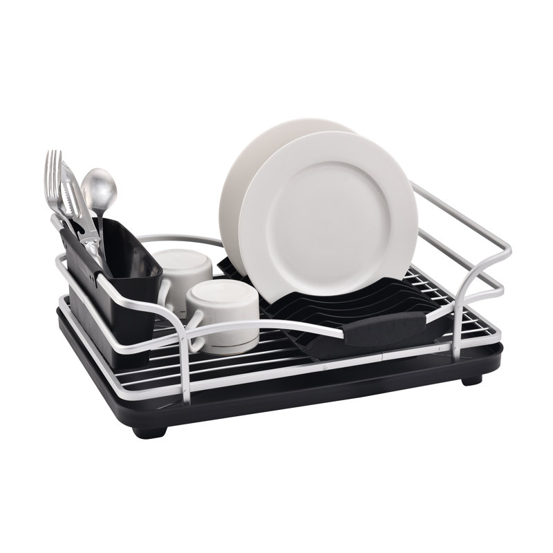 Belfry Kitchen Aluminum Dish Drainer, Dish Drying Rack With Removable Drip Tray, Storage Draining Board, Cutlery Holder & Cup Holder, Black