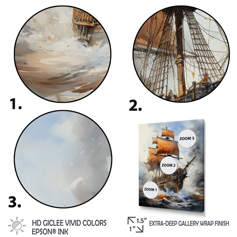 «Pirate Boat Jolly Roger II», reproduction sur toile flottante, H 32 po x l 16 po x P 1 po, Encadrement doré