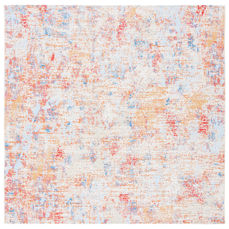 Easy-Care Synthetic Square Rug in Ivory and Light Blue