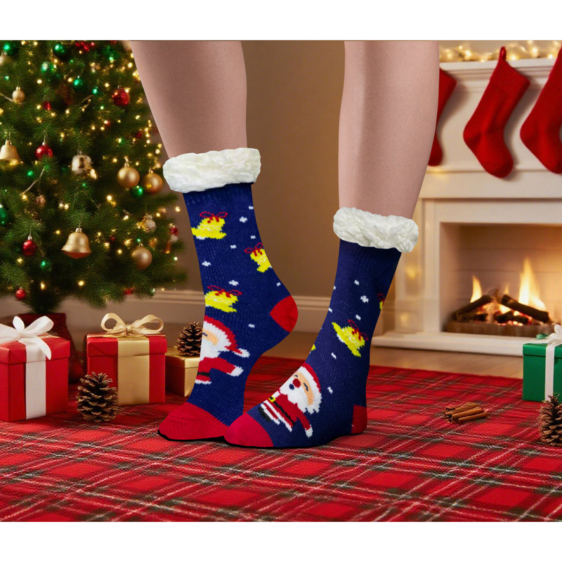3PK Cosy Thermal Fleece Lined Fun Christmas Socks Pairs Santa